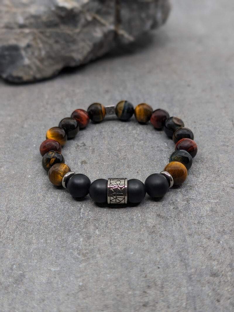 Bracelet en agate noire dépolie et trois yeux 10 mm