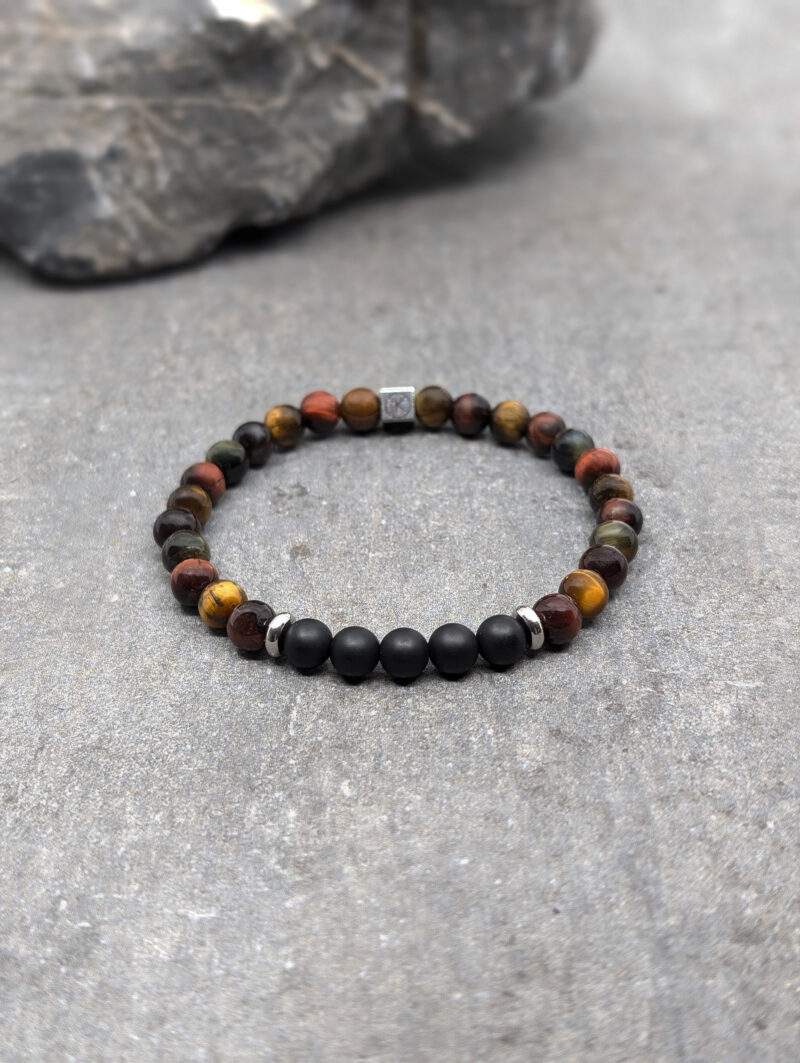Bracelet trois yeux et agate noire dépolie 6mm