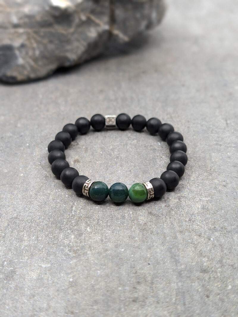Bracelet en agate mousse et agate noire dépolie 8mm