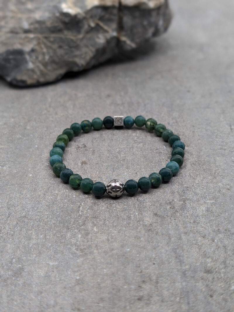 Bracelet en agate mousse et motif en acier inoxydable 6mm