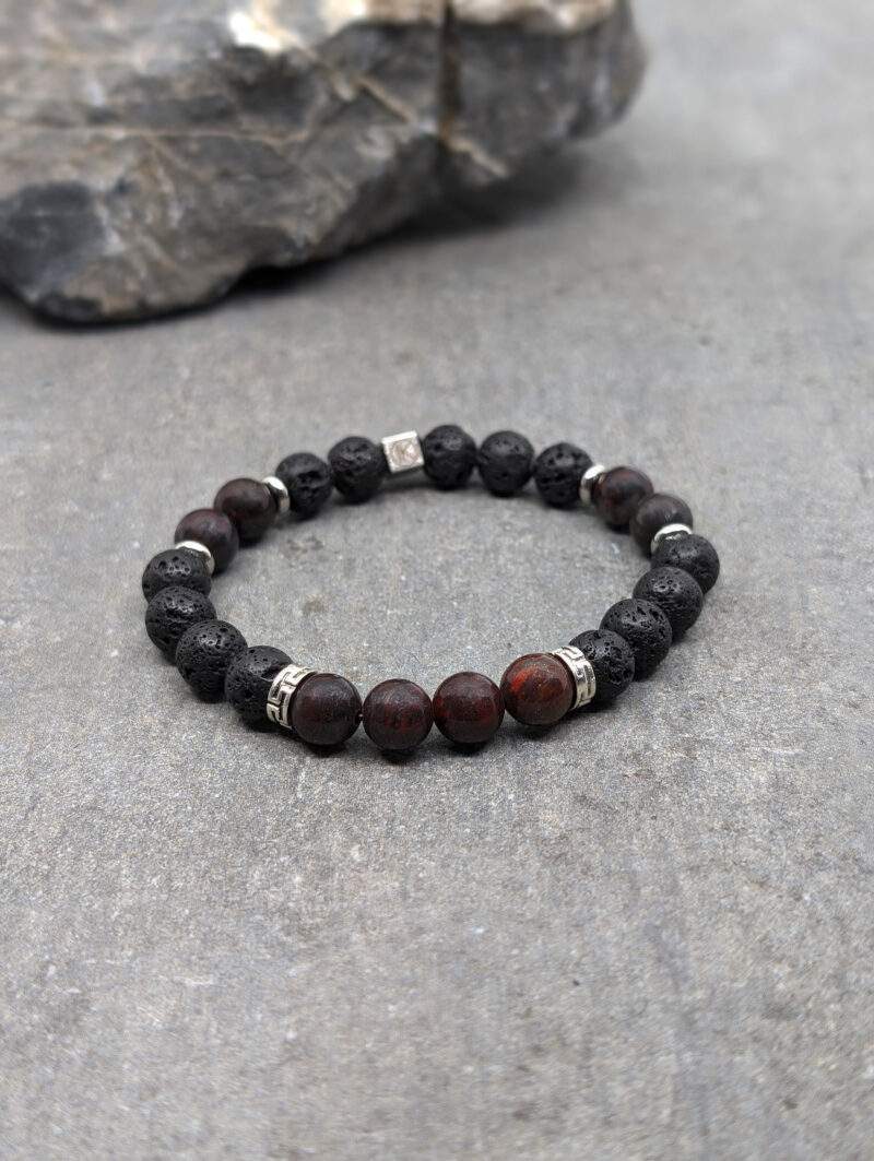 Bracelet en jaspe rouge et pierre de lave 8mm