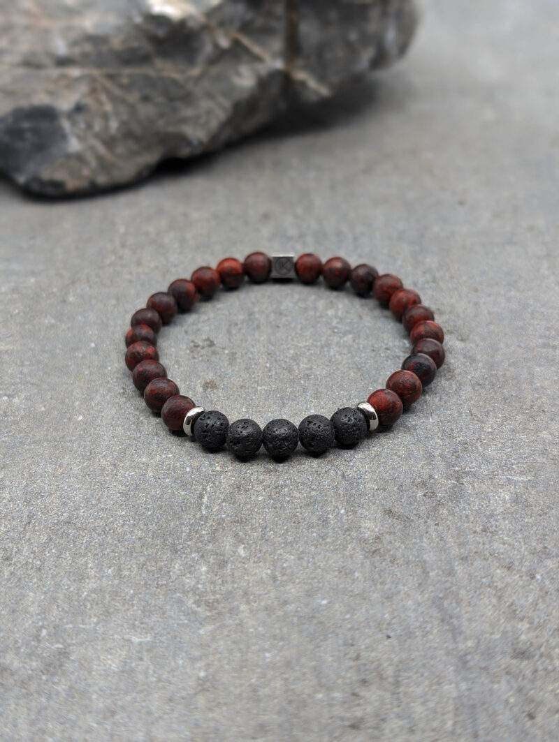 Bracelet en jaspe rouge et pierre de lave 6mm