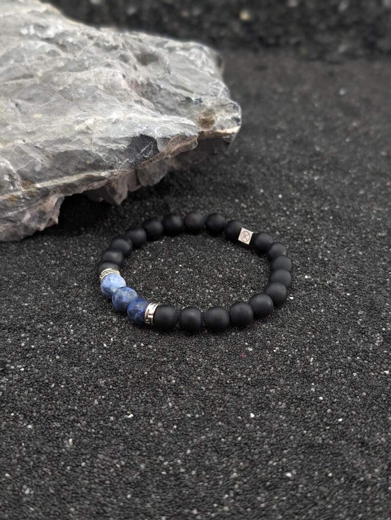 Bracelet en sodalite dépolie et agate noire dépolie 8mm – Image 2