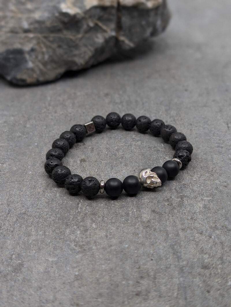 Bracelet pierre de lave et agate noire dépolie 8mm