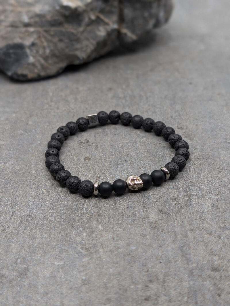 Bracelet pierre de lave et agate noire dépolie 6mm