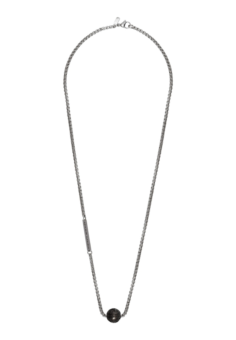 Collier avec perle de Tahiti gravée, chaine et plaque couleur acier argentée – Image 2