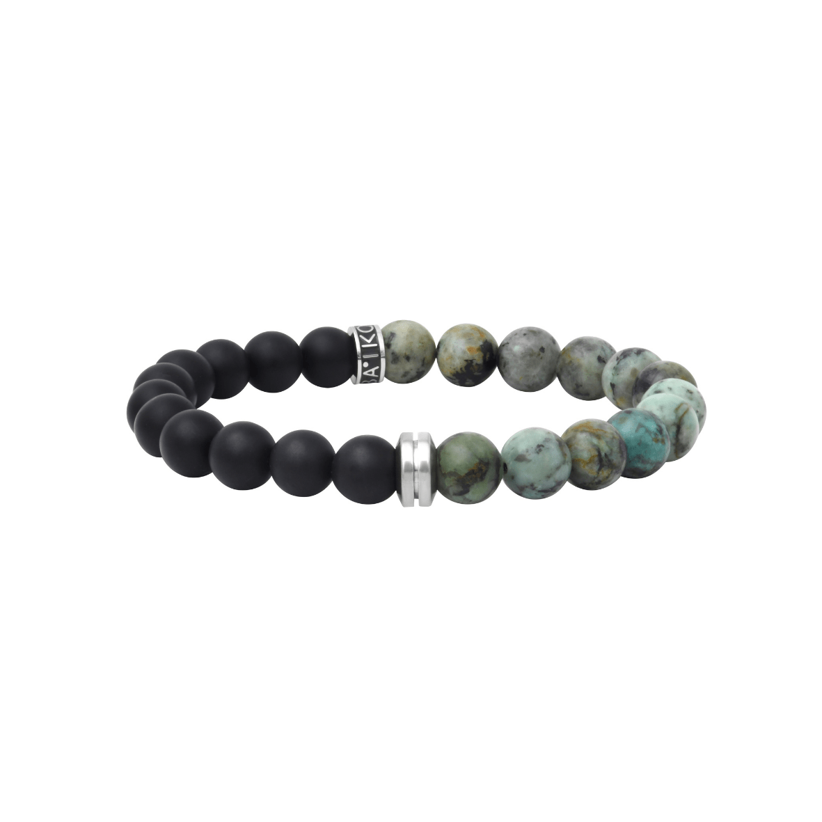 Bracelet split turquoise africaine et agate noire 8mm